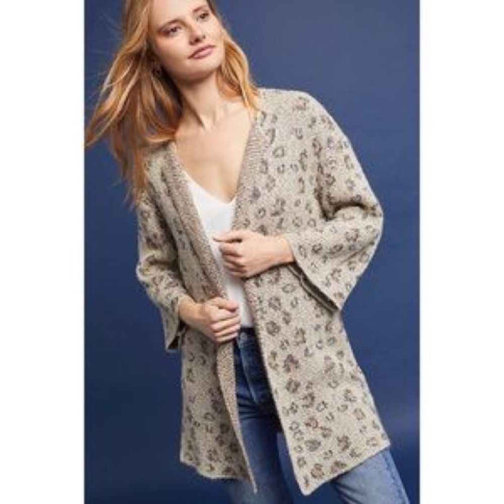 Cupcakes & Cashmere Noleh jacquard leopard print cardigan  - Size M